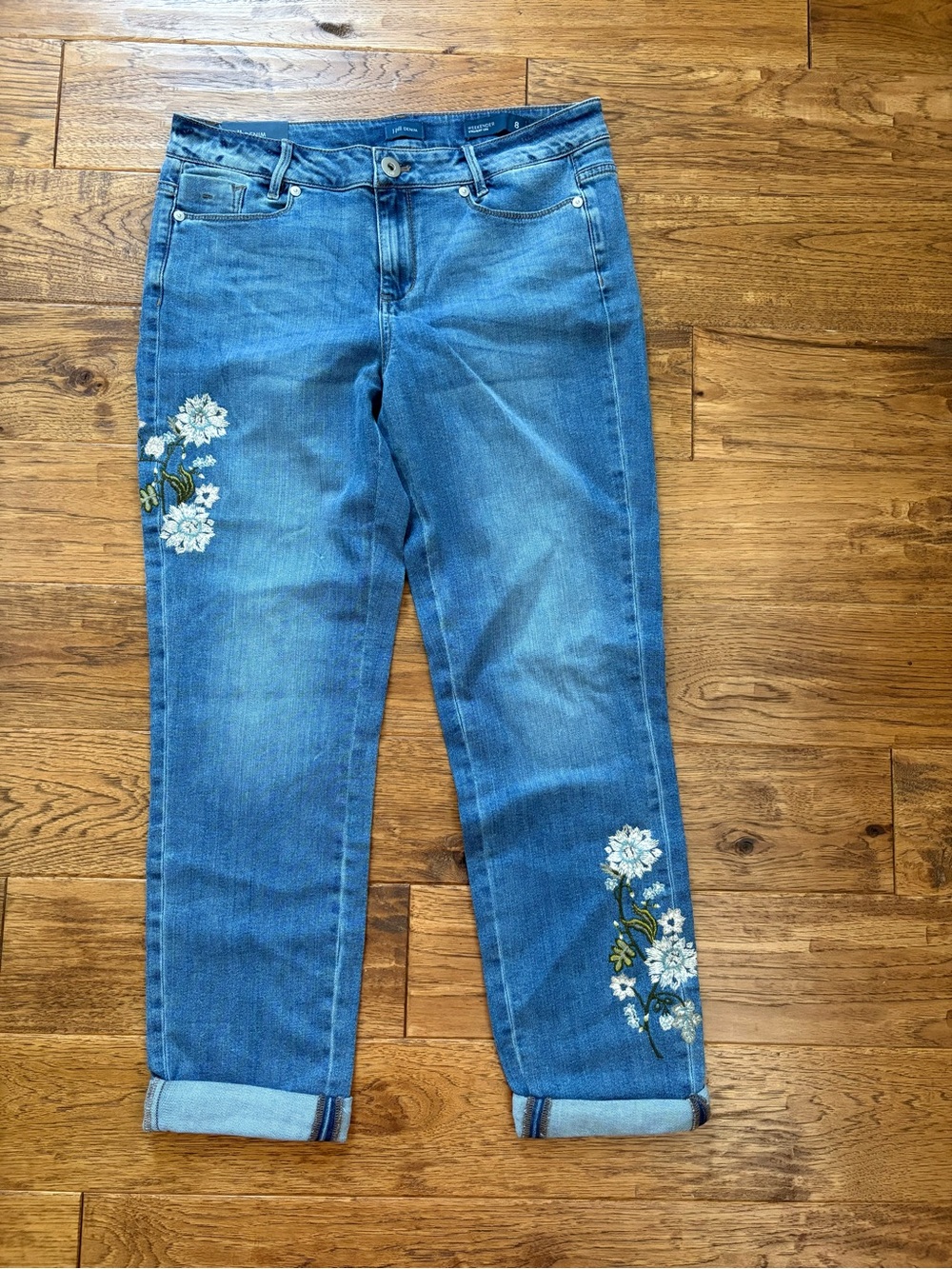 J Jill Blue straight leg  Embroidered Floral Jeans
